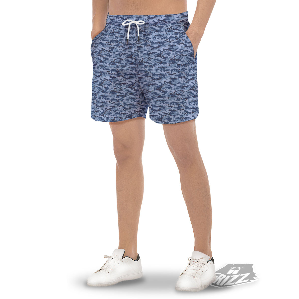Digital Camo Blue Print Pattern Men's Gym Shorts-grizzshop