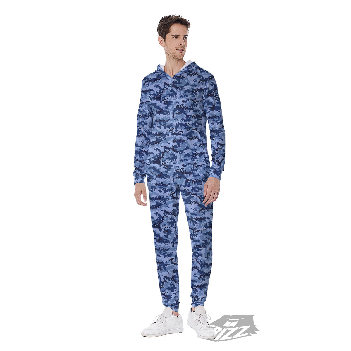 Digital Camo Blue Print Pattern Men's Jumpsuit-grizzshop