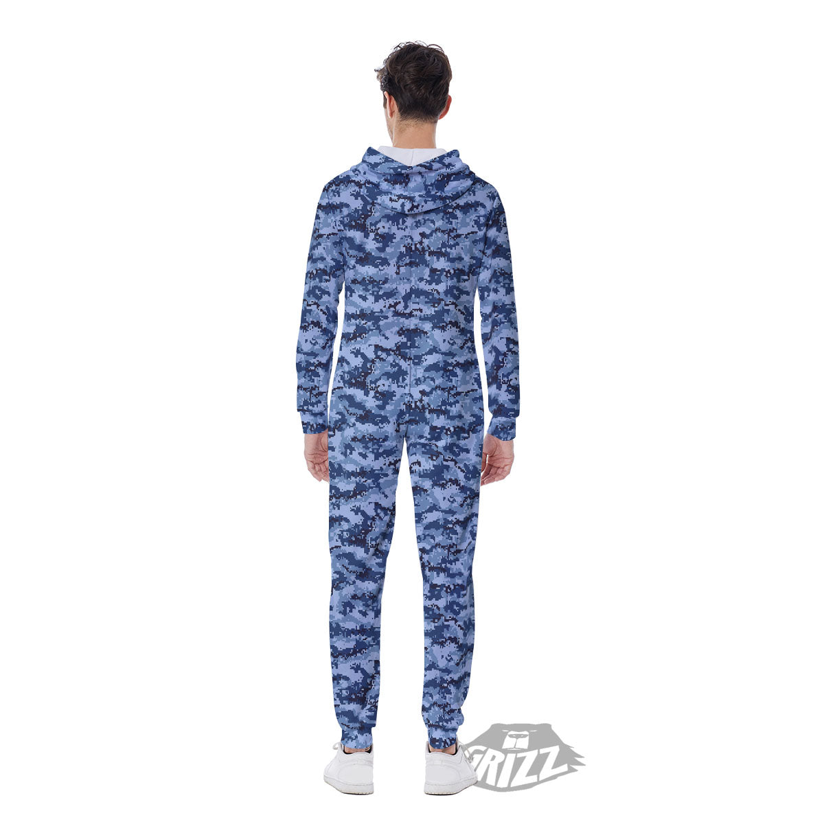 Digital Camo Blue Print Pattern Men's Jumpsuit-grizzshop