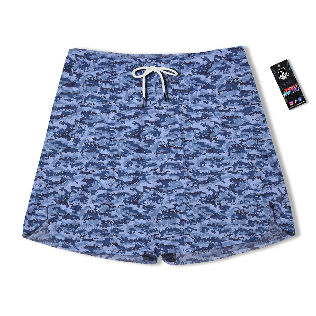 Digital Camo Blue Print Pattern Men's Running Shorts-grizzshop