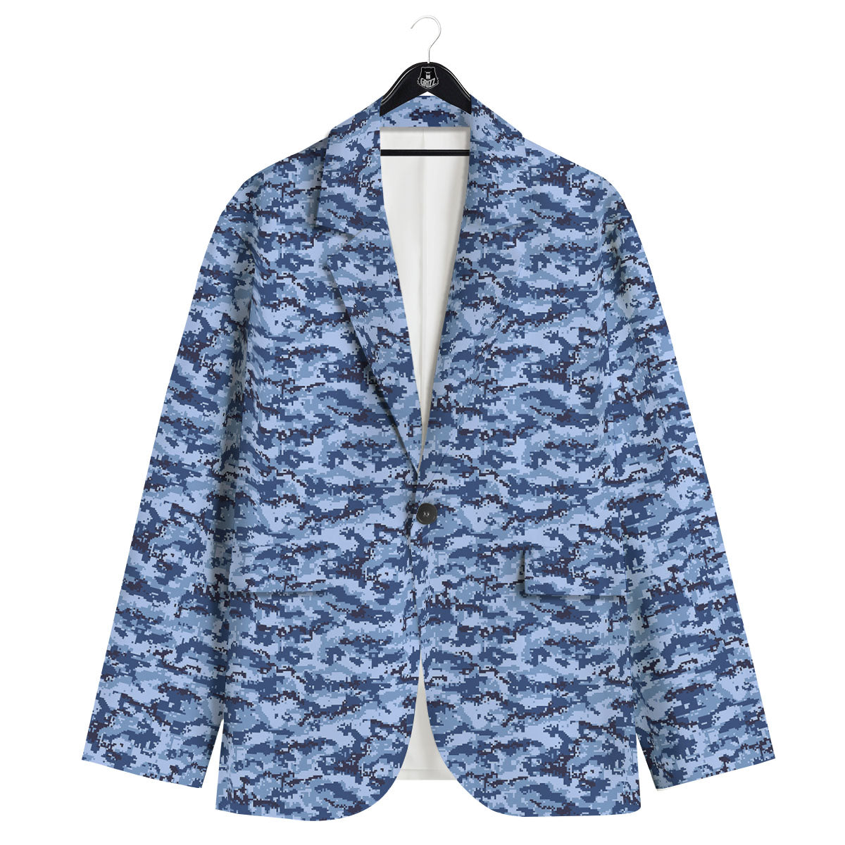 Digital Camo Blue Print Pattern Men's Sport Coat-grizzshop