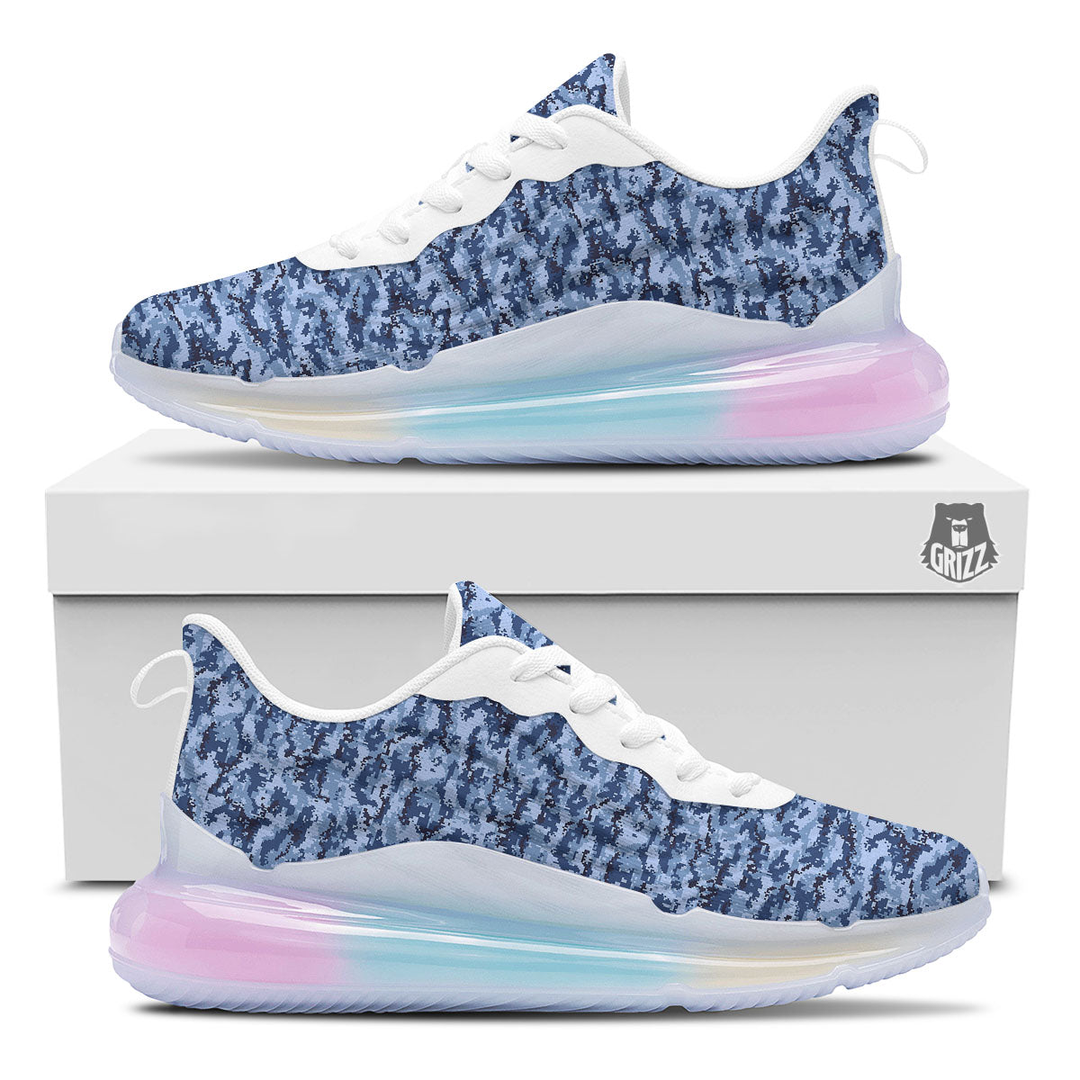 Digital Camo Blue Print Pattern Running Sneakers-grizzshop