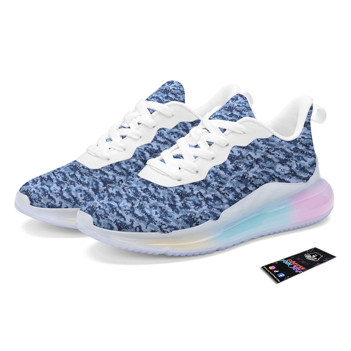 Digital Camo Blue Print Pattern Running Sneakers-grizzshop