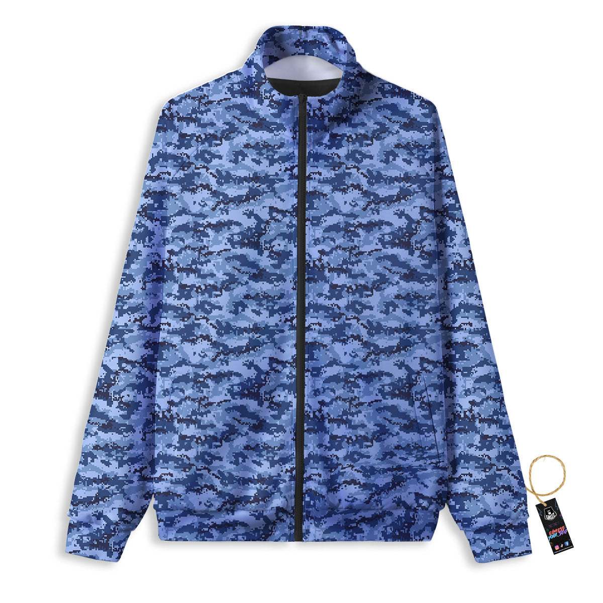 Digital Camo Blue Print Pattern Track Jacket-grizzshop