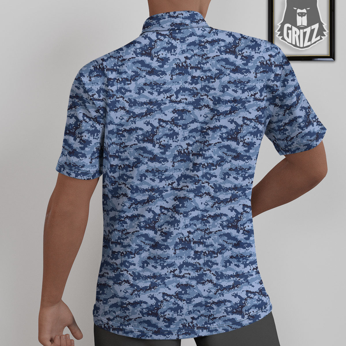 Digital Camo Blue Print Pattern Untucked Shirts-grizzshop