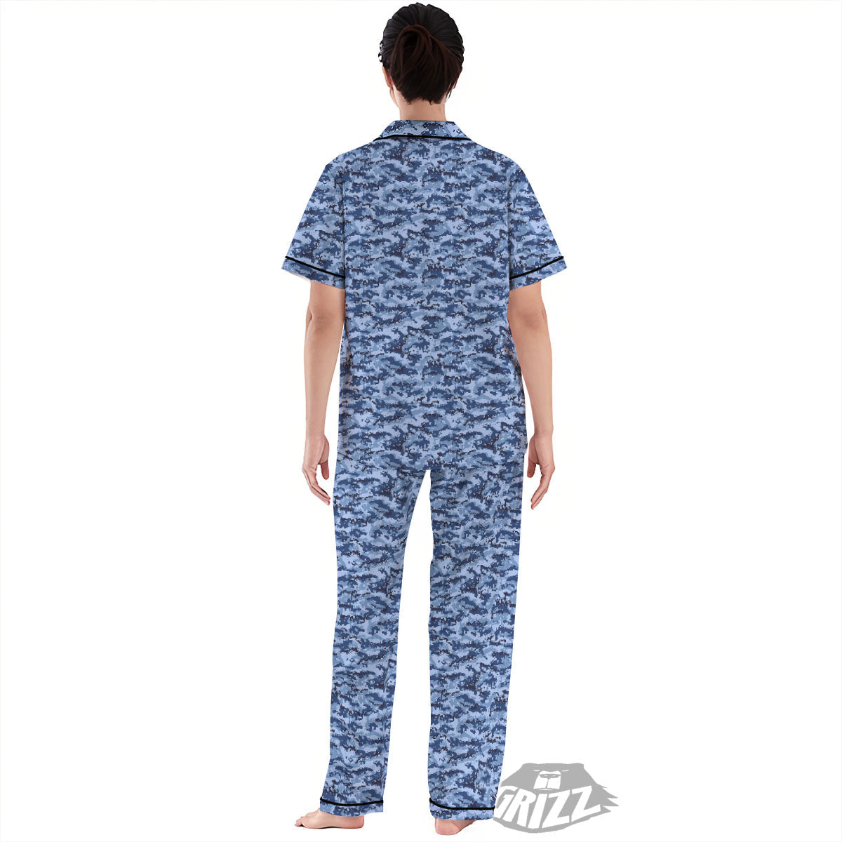 Digital Camo Blue Print Pattern Women's Pajamas Set-grizzshop