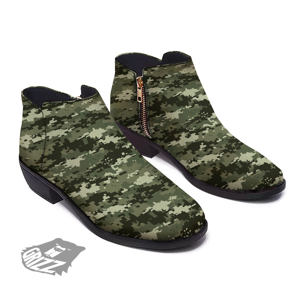 Digital Camo Desert Print Pattern Ankle Boots-grizzshop