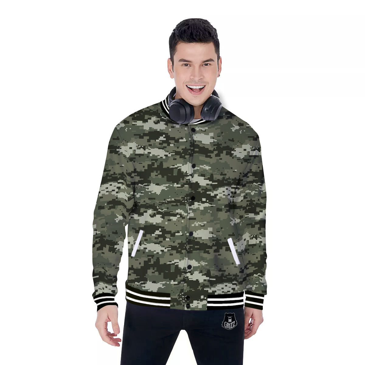 Digital Camo Desert Print Pattern Baseball Jacket-grizzshop