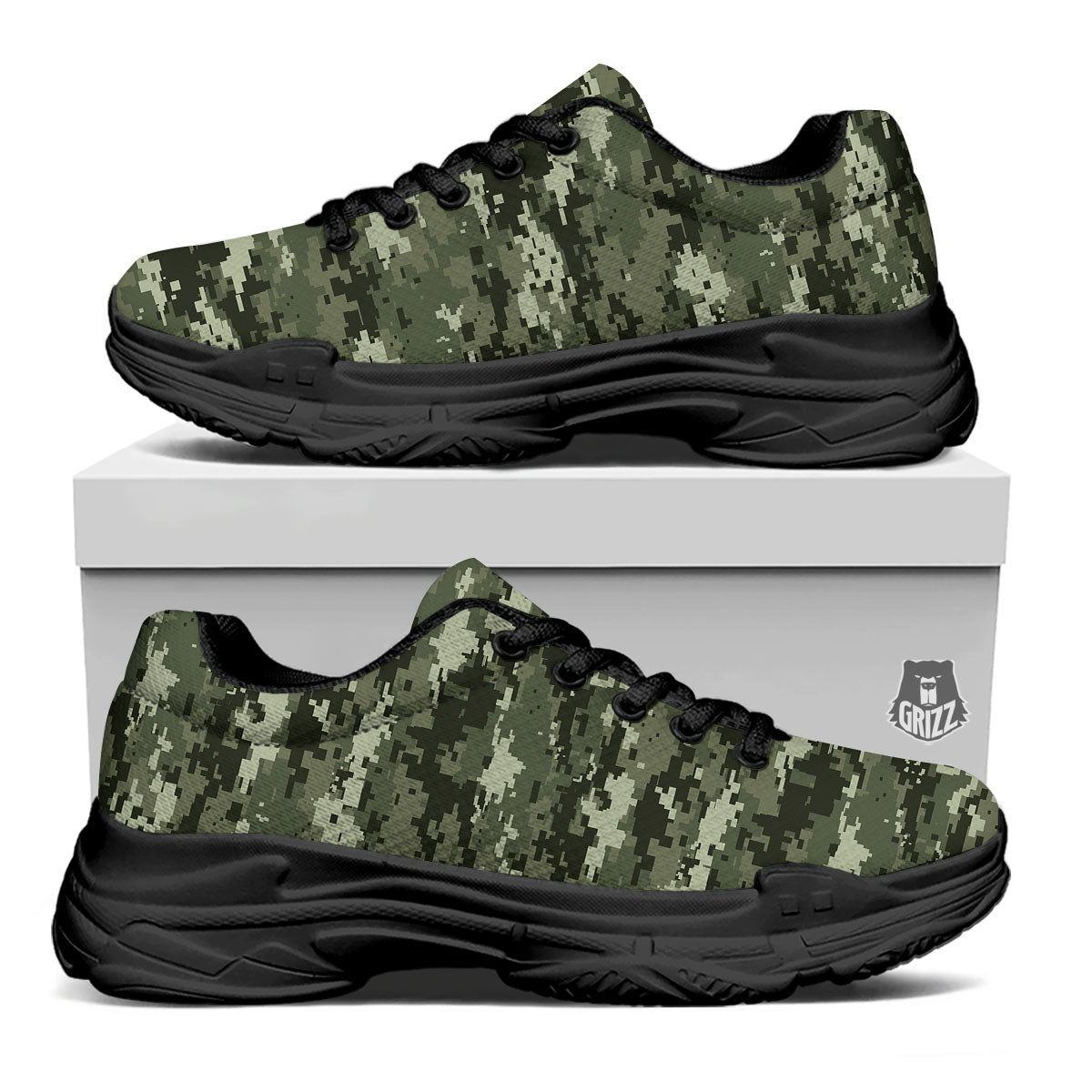 Digital Camo Desert Print Pattern Black Chunky Shoes-grizzshop
