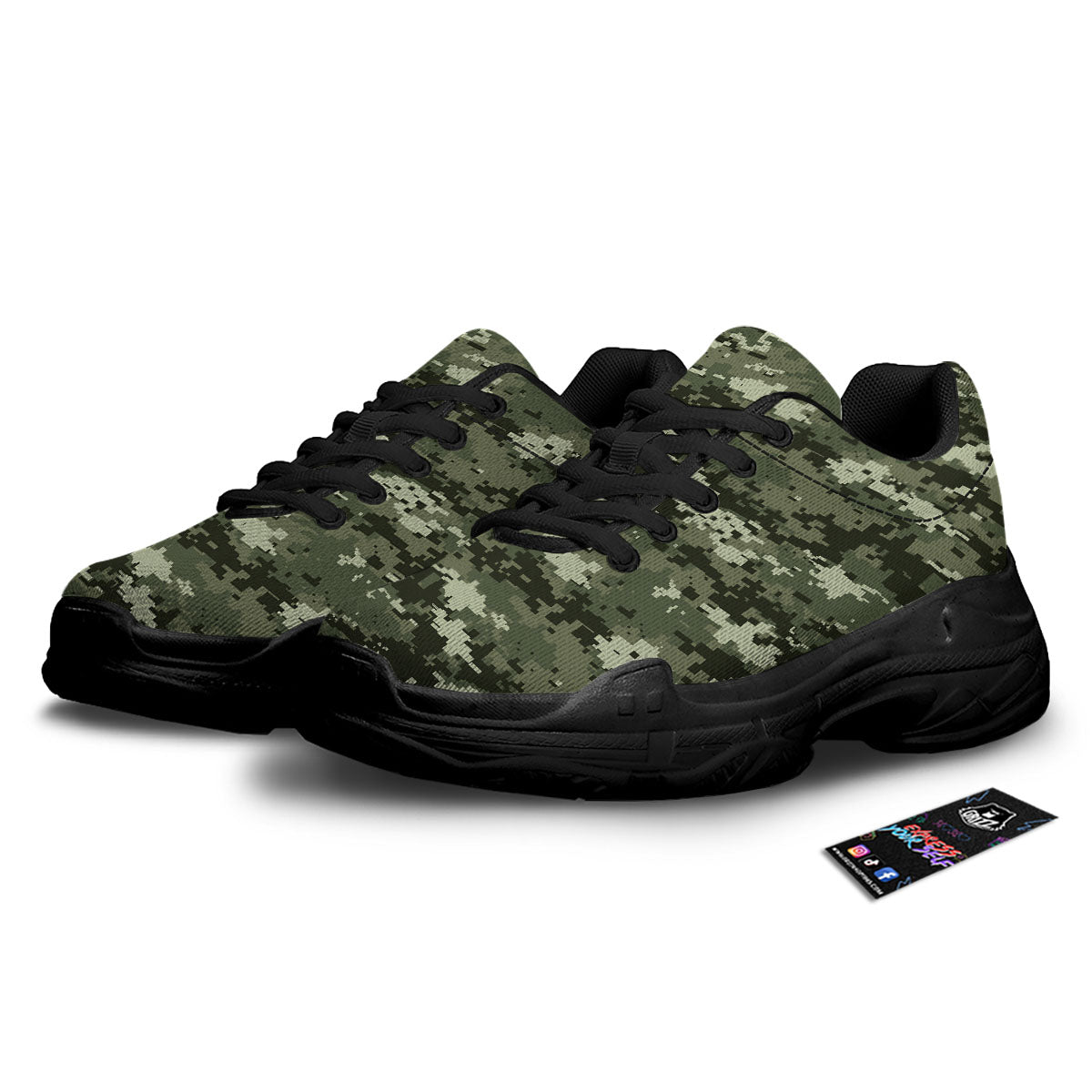 Digital Camo Desert Print Pattern Black Chunky Shoes-grizzshop