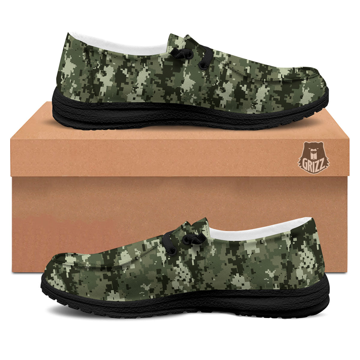 Digital Camo Desert Print Pattern Black Loafers-grizzshop