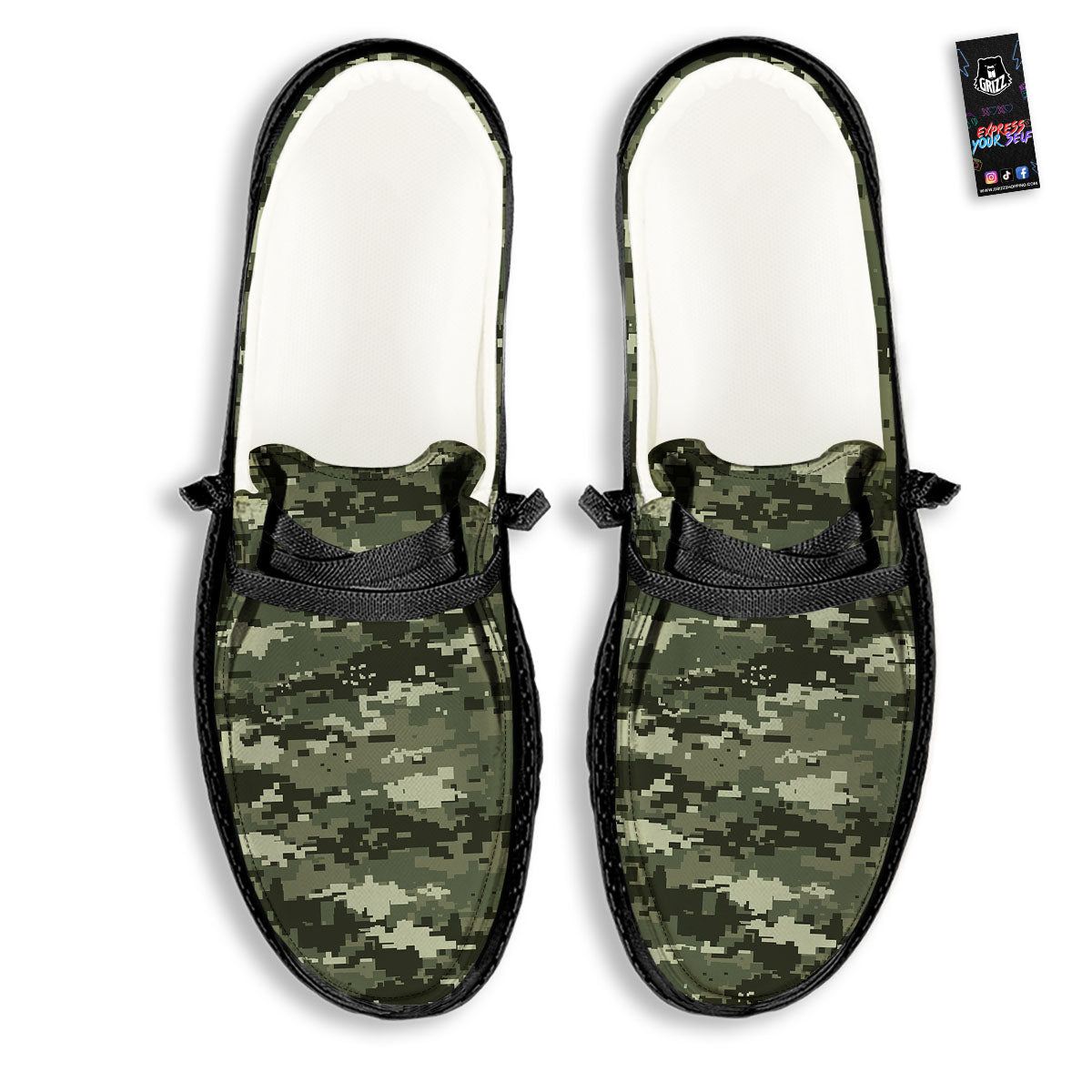 Digital Camo Desert Print Pattern Black Loafers-grizzshop