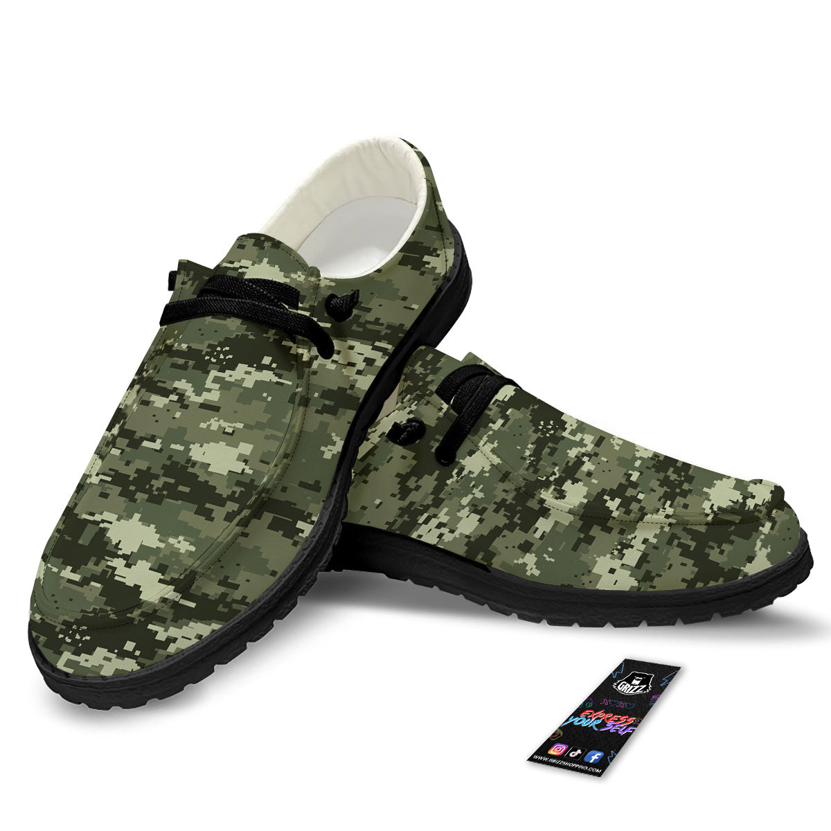 Digital Camo Desert Print Pattern Black Loafers-grizzshop