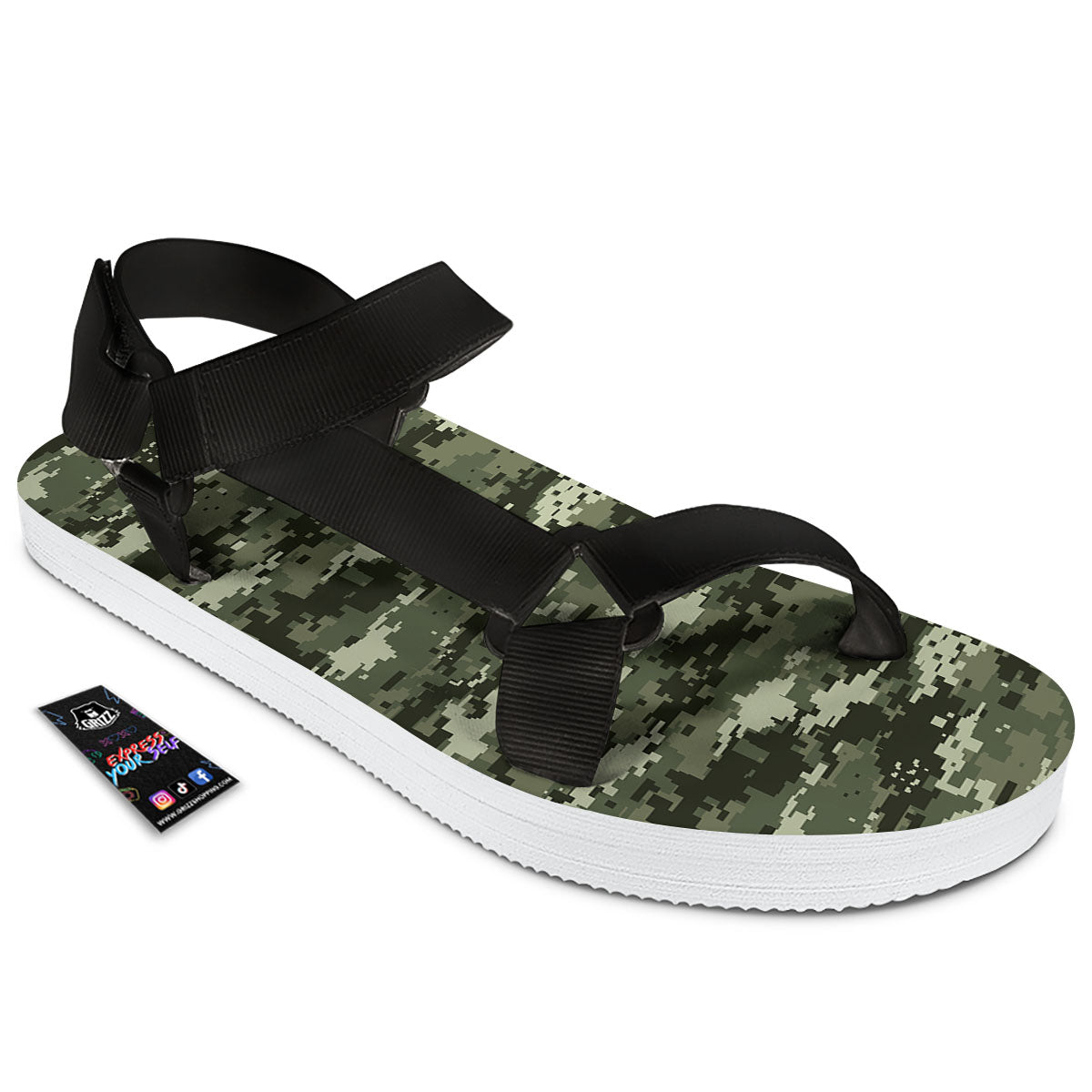Digital Camo Desert Print Pattern Black Open Toe Sandals-grizzshop