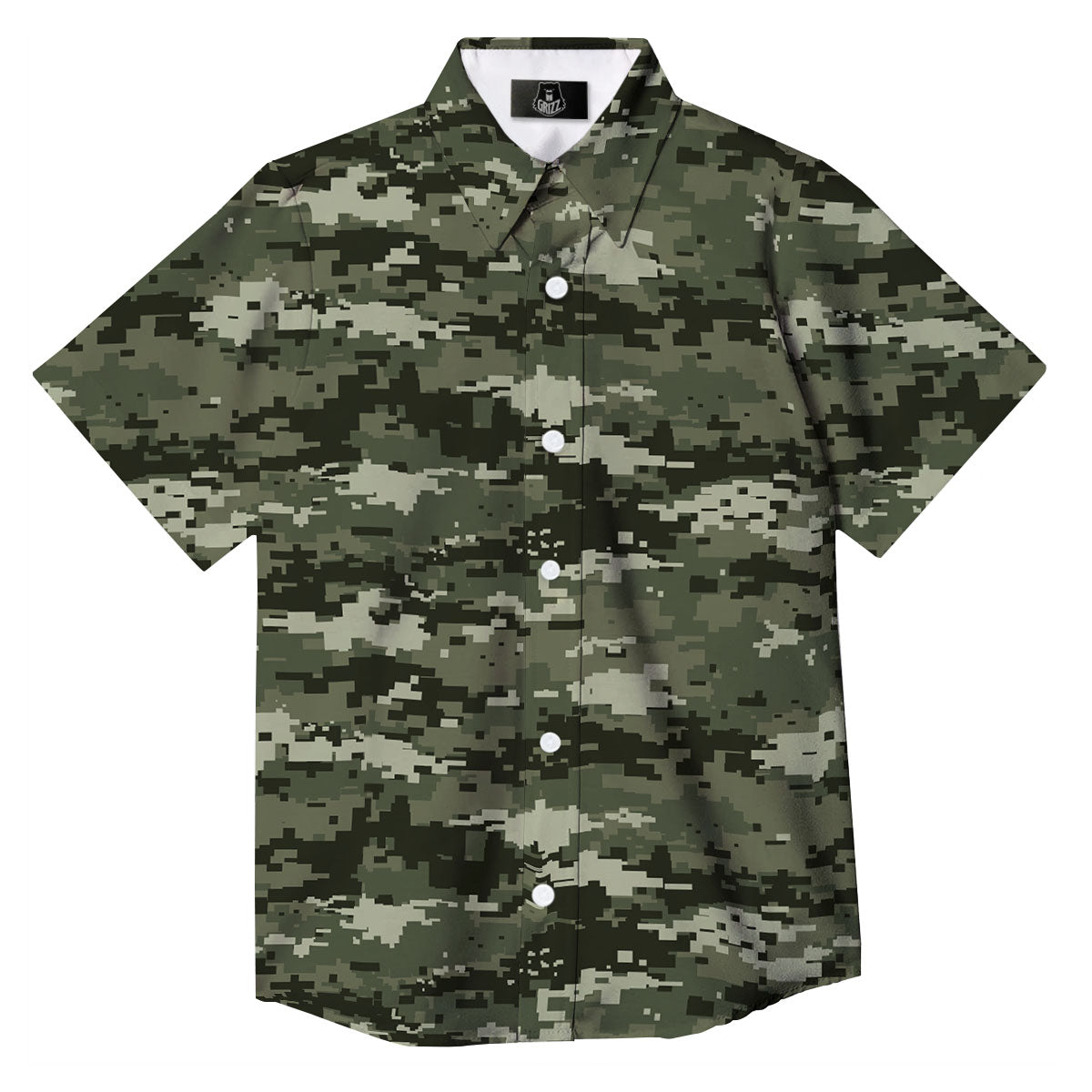 Digital Camo Desert Print Pattern Button Up Shirt-grizzshop
