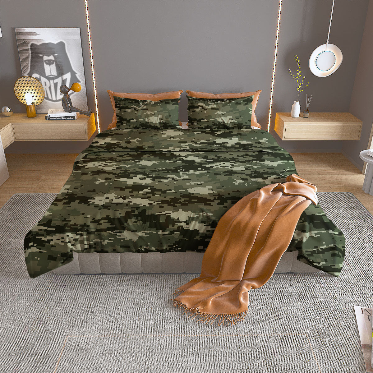 Digital Camo Desert Print Pattern Duvet Cover Bedding Set