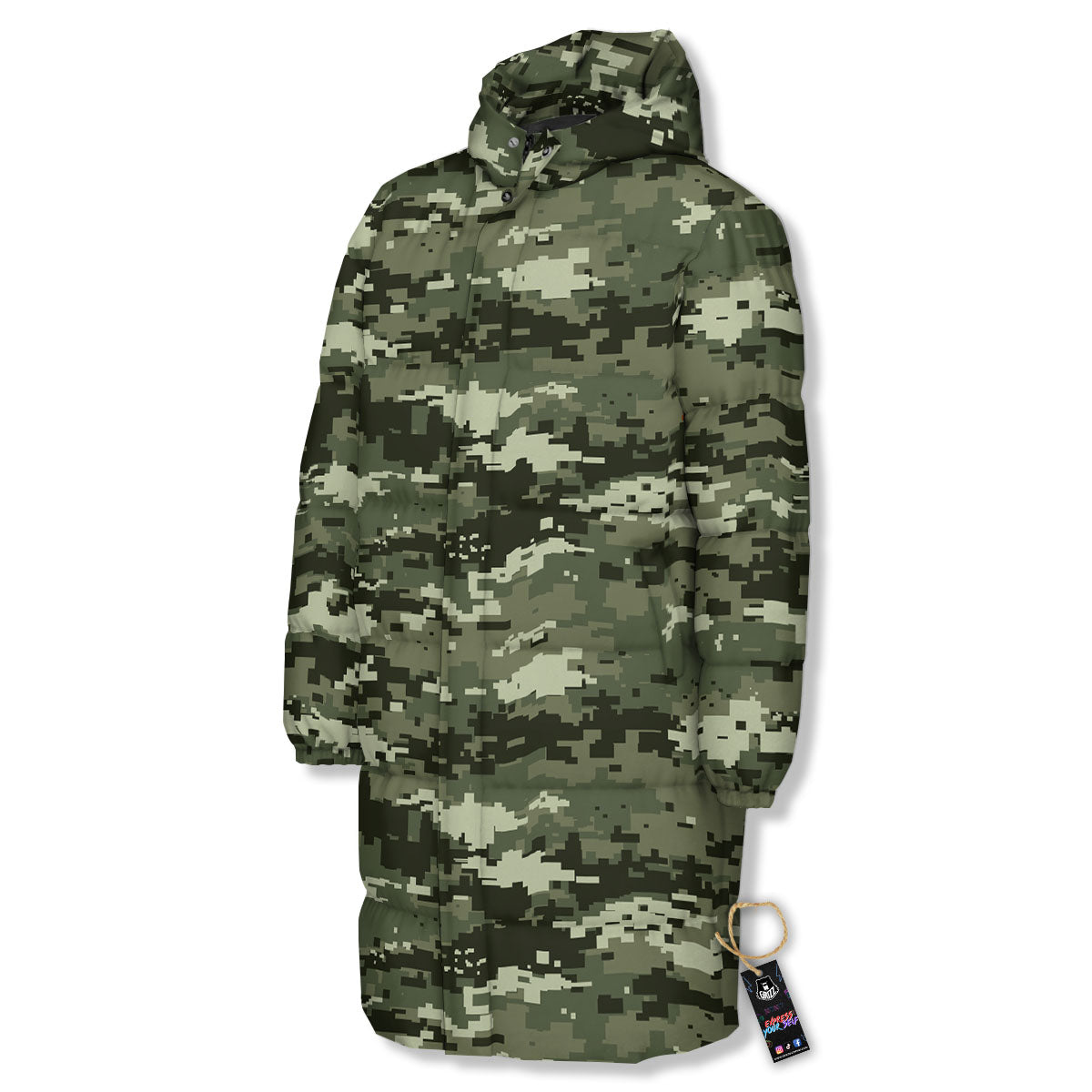 Digital Camo Desert Print Pattern Long Down Jacket-grizzshop