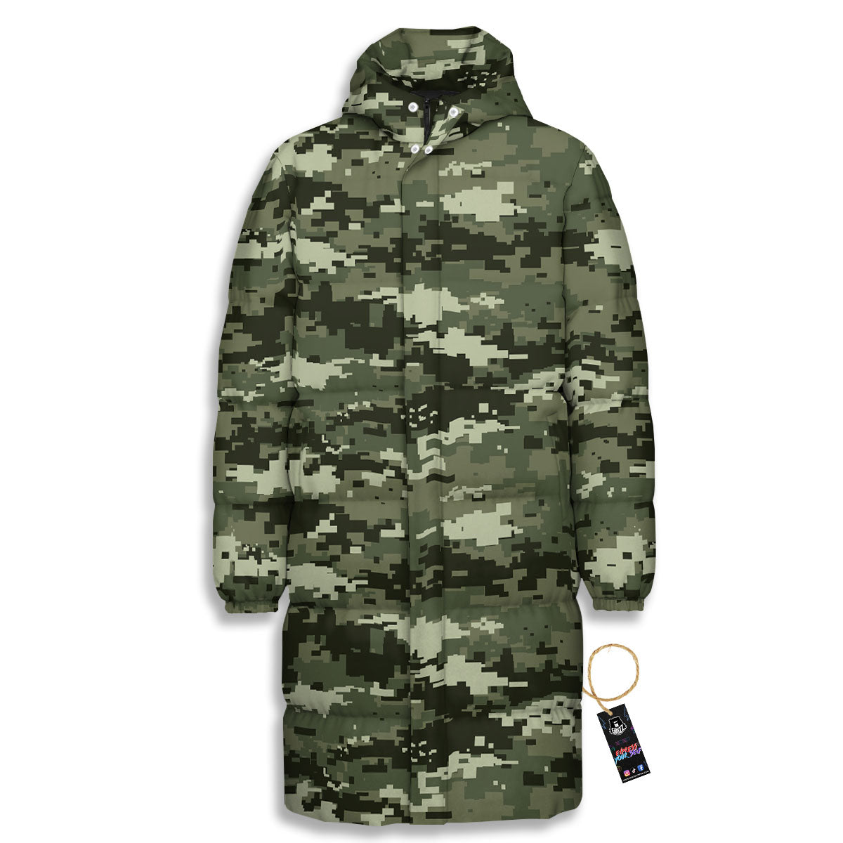 Digital Camo Desert Print Pattern Long Down Jacket-grizzshop