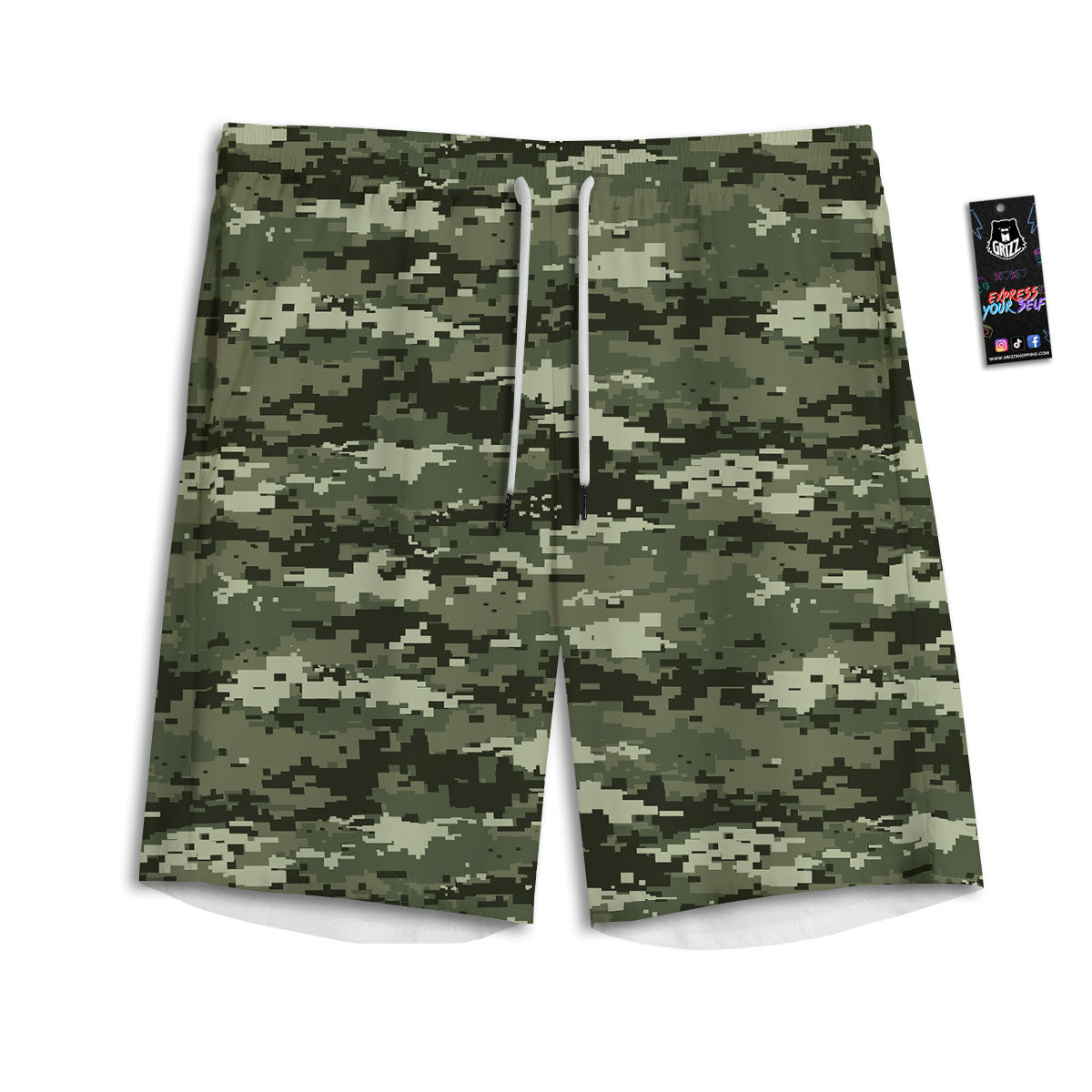 Dark Green Palm Tree Print Pattern Men's Athletic Shorts