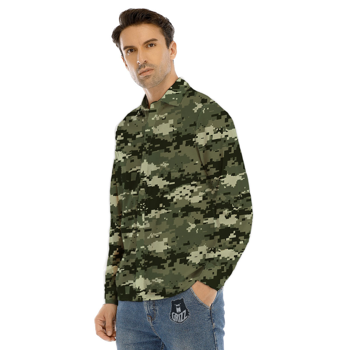 Digital Camo Desert Print Pattern Men's Dress Shirts-grizzshop