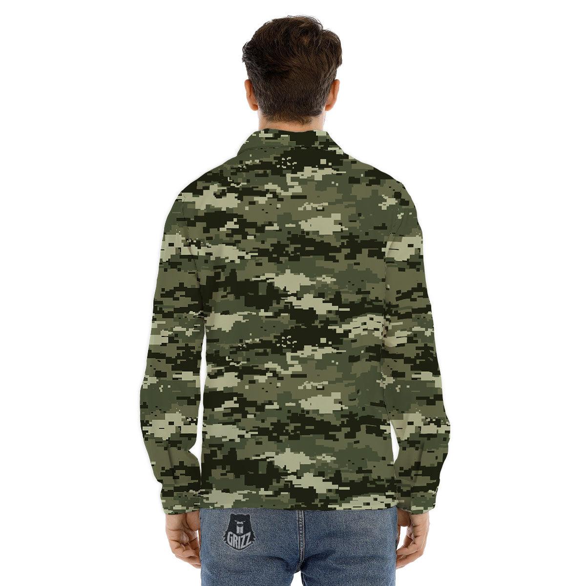 Digital Camo Desert Print Pattern Men's Dress Shirts-grizzshop