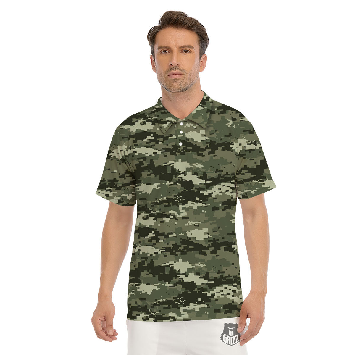Digital Camo Desert Print Pattern Men's Golf Shirts-grizzshop