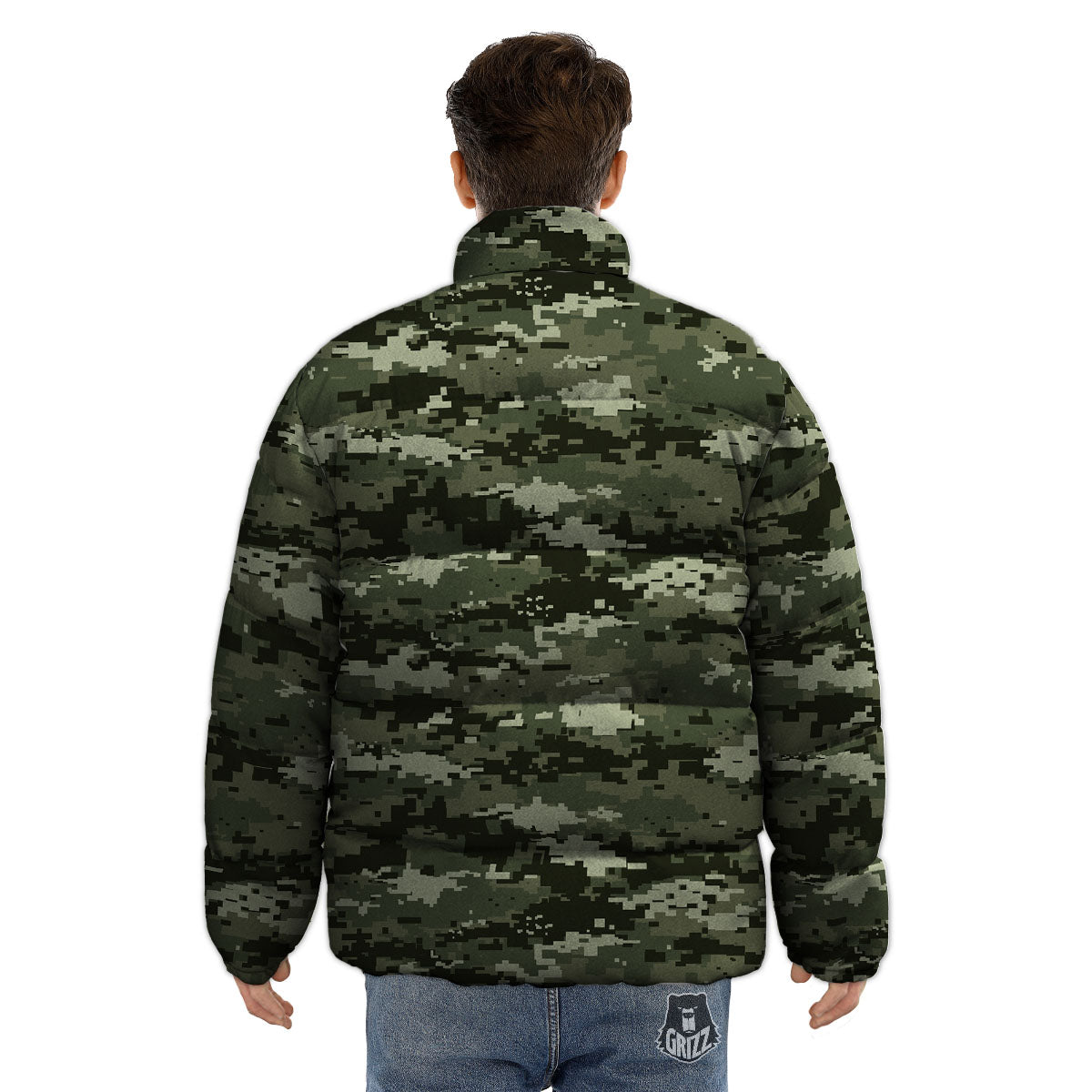Digital Camo Desert Print Pattern Puffer Jacket-grizzshop