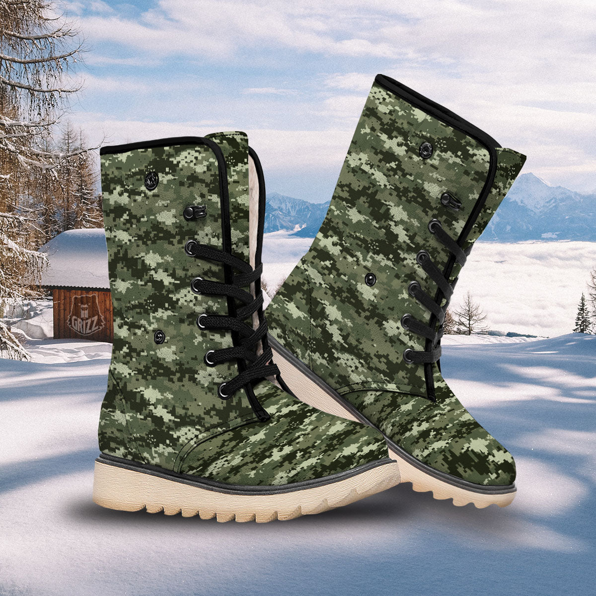 Digital Camo Desert Print Pattern Snow Boots-grizzshop