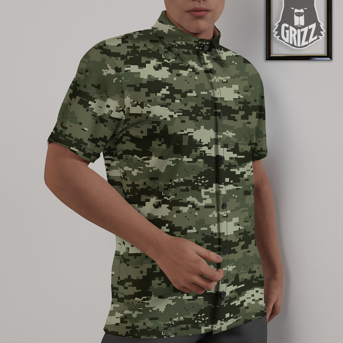 Digital Camo Desert Print Pattern Untucked Shirts-grizzshop