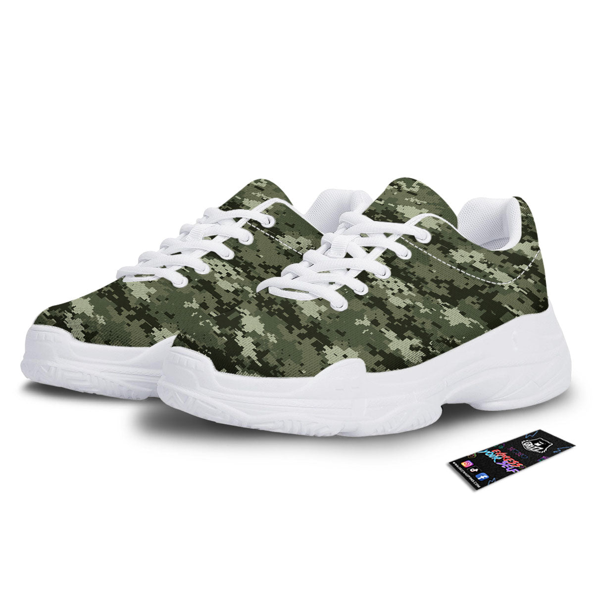 Digital Camo Desert Print Pattern White Chunky Shoes-grizzshop