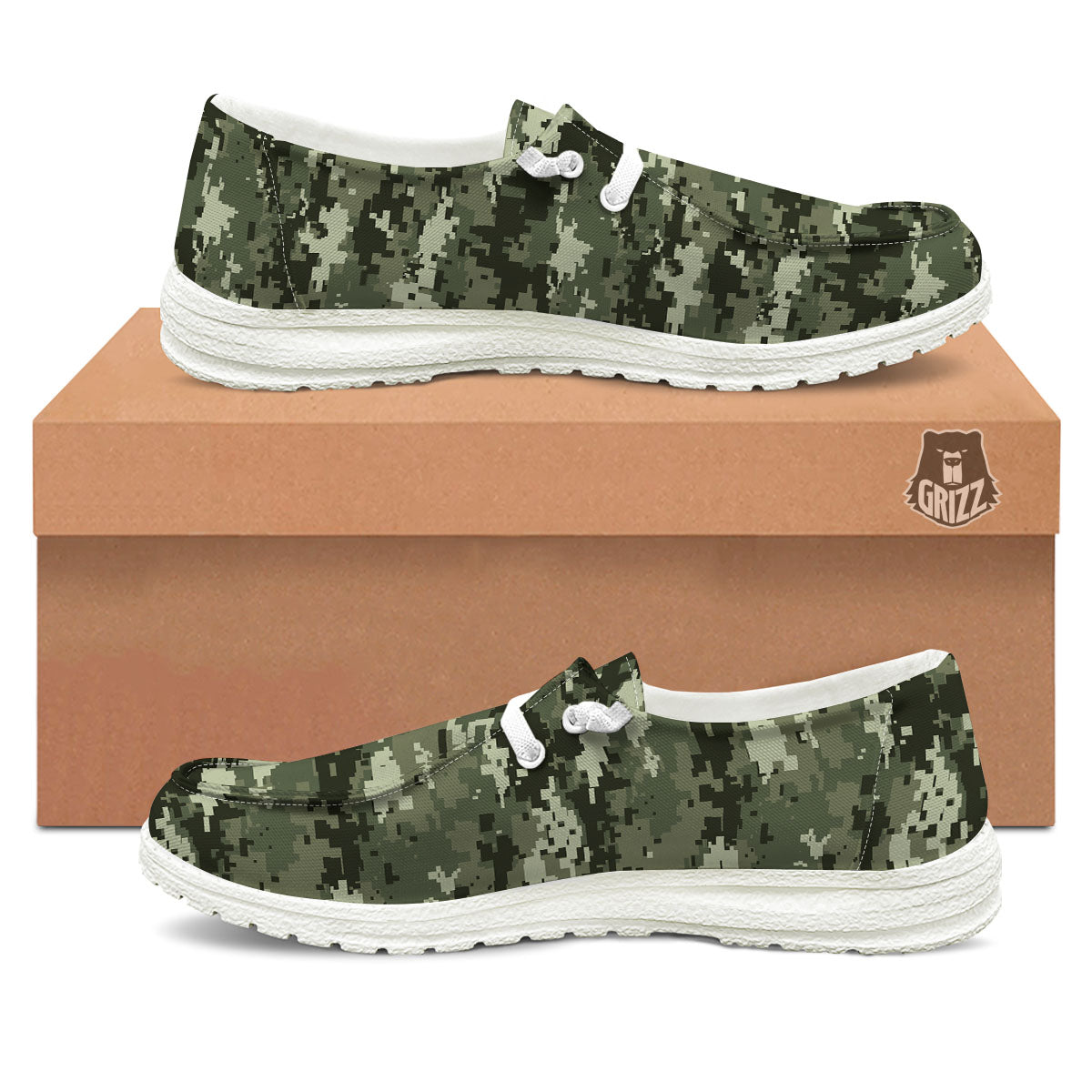 Digital Camo Desert Print Pattern White Loafers-grizzshop