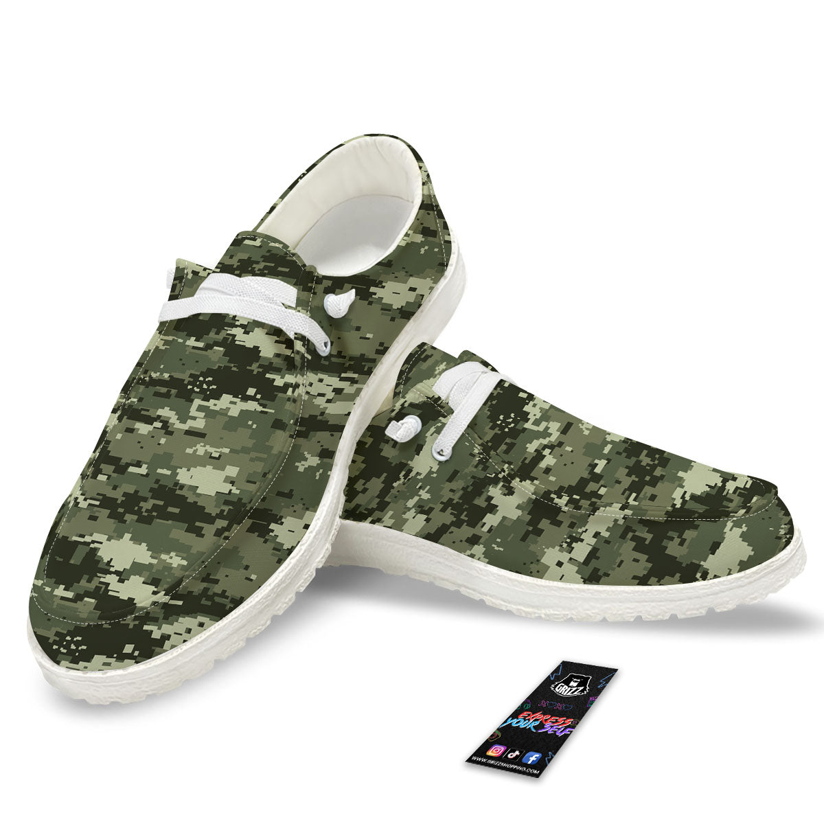 Digital Camo Desert Print Pattern White Loafers-grizzshop