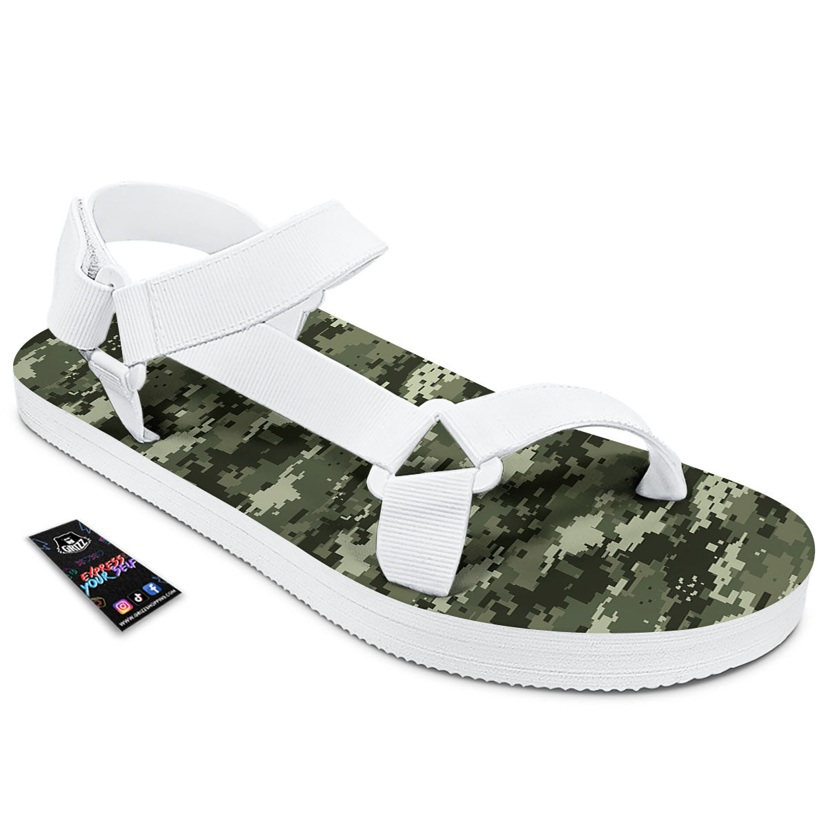 Digital Camo Desert Print Pattern White Open Toe Sandals-grizzshop