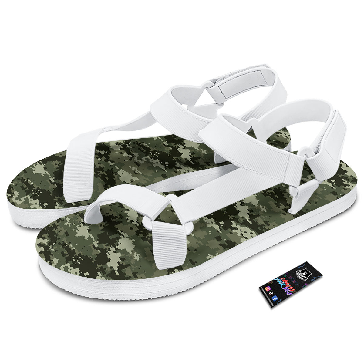 Digital Camo Desert Print Pattern White Open Toe Sandals-grizzshop