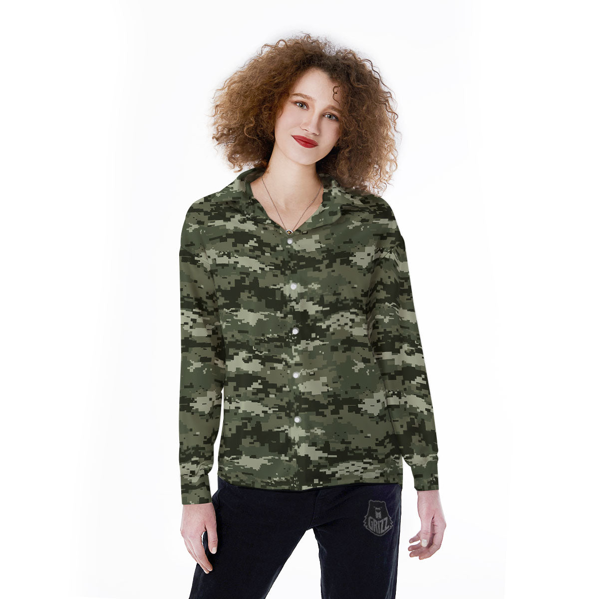 Digital Camo Desert Print Pattern Women's Long Sleeve Shirts-grizzshop