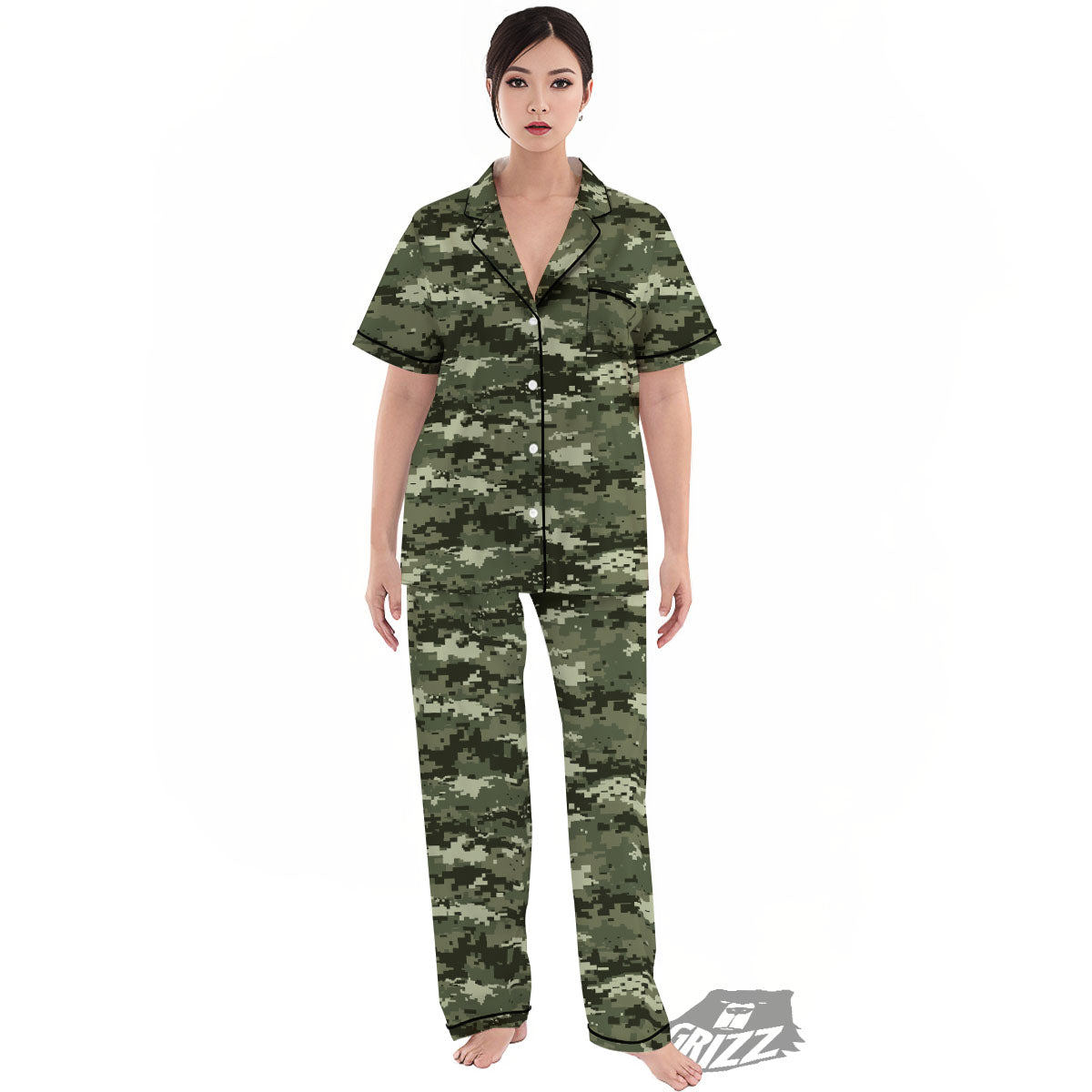 Digital Camo Desert Print Pattern Women's Pajamas Set-grizzshop