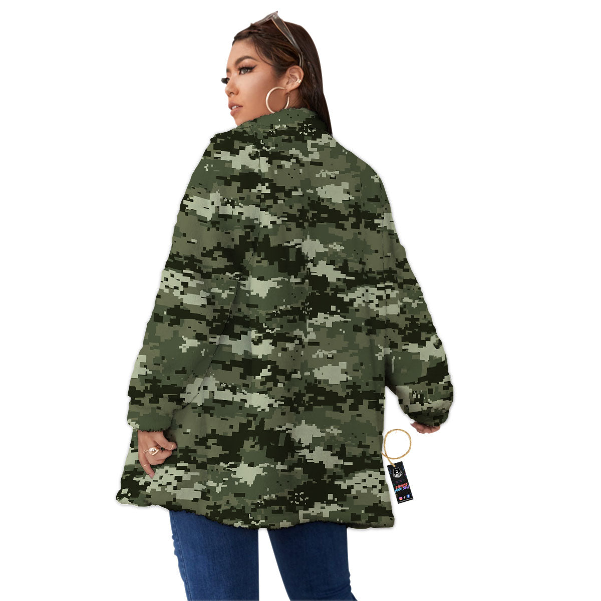 Digital Camo Desert Print Pattern Women's Sherpa Jacket-grizzshop