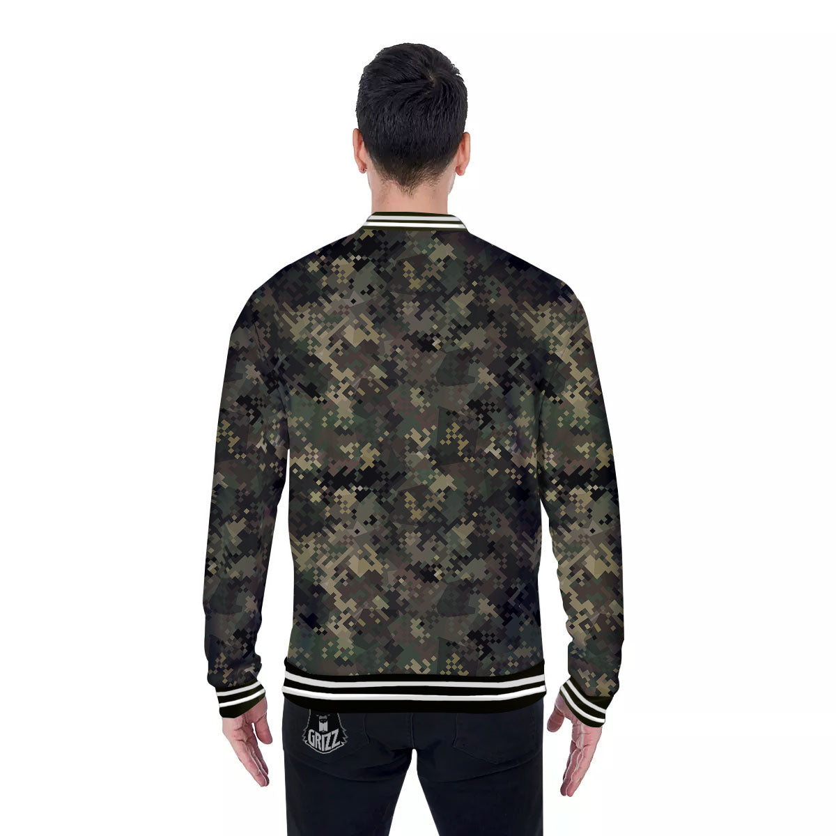 Digital Camo Forest Green Print Pattern Baseball Jacket-grizzshop