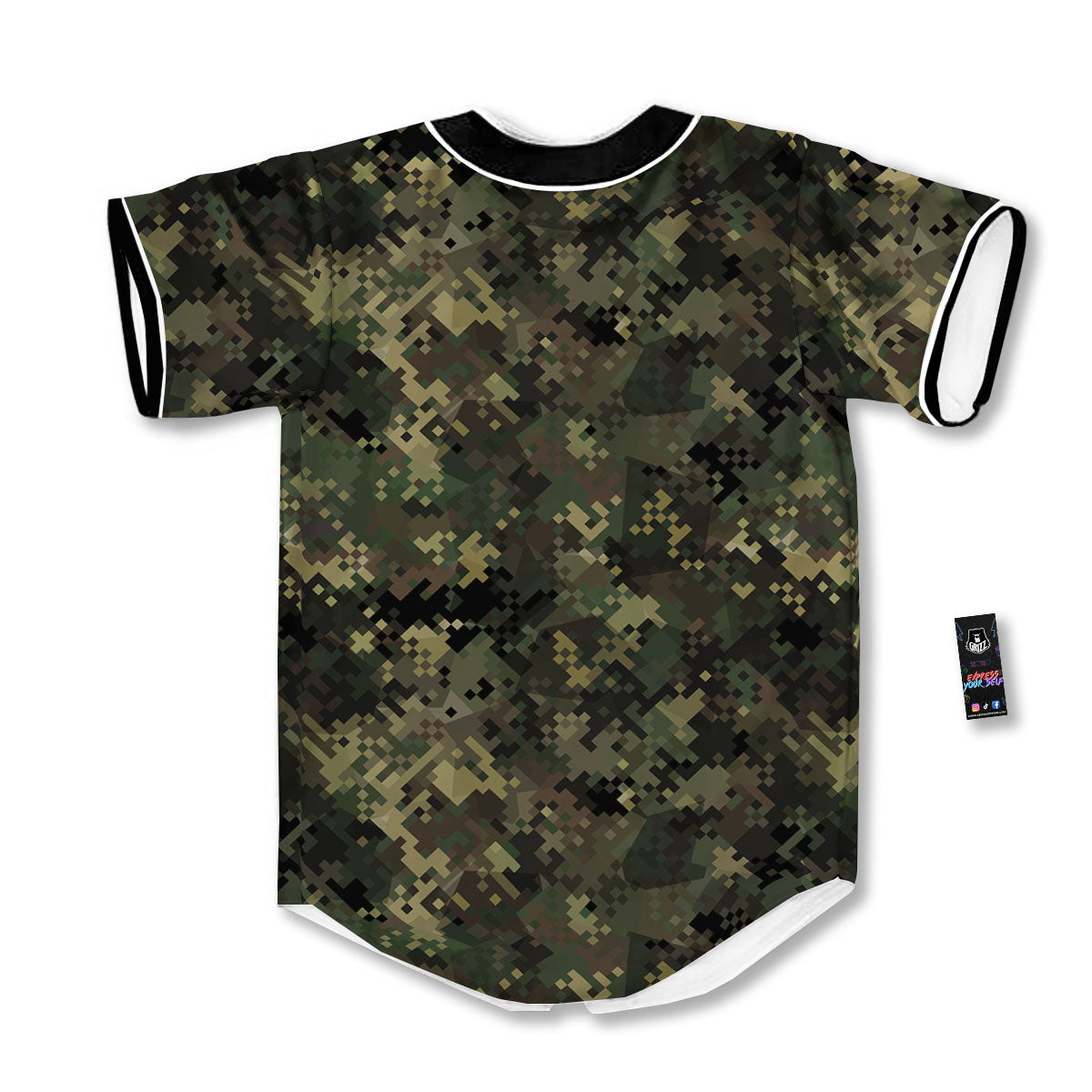 Digital Camo Forest Green Print Pattern Baseball Jersey-grizzshop