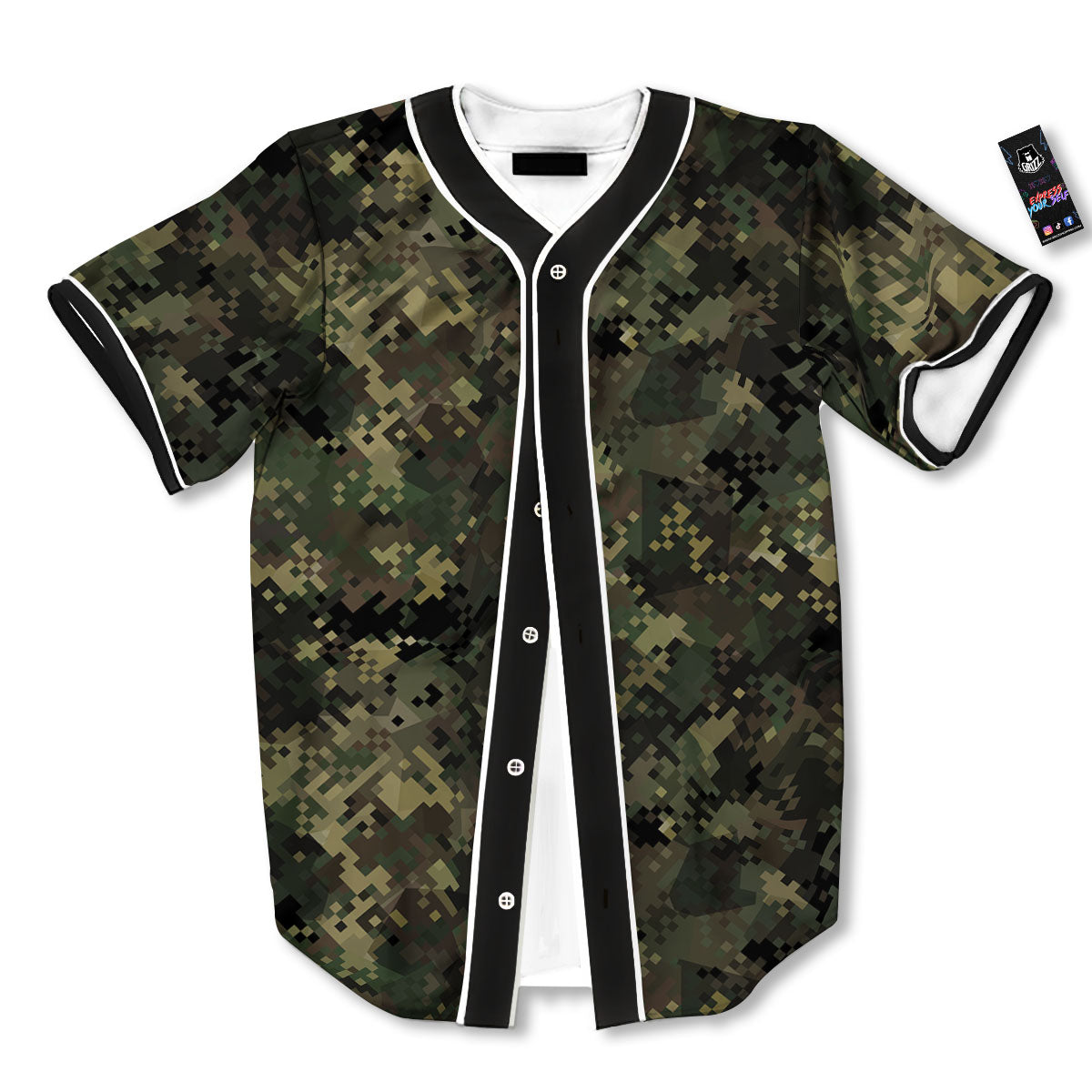 Digital Camo Forest Green Print Pattern Baseball Jersey-grizzshop