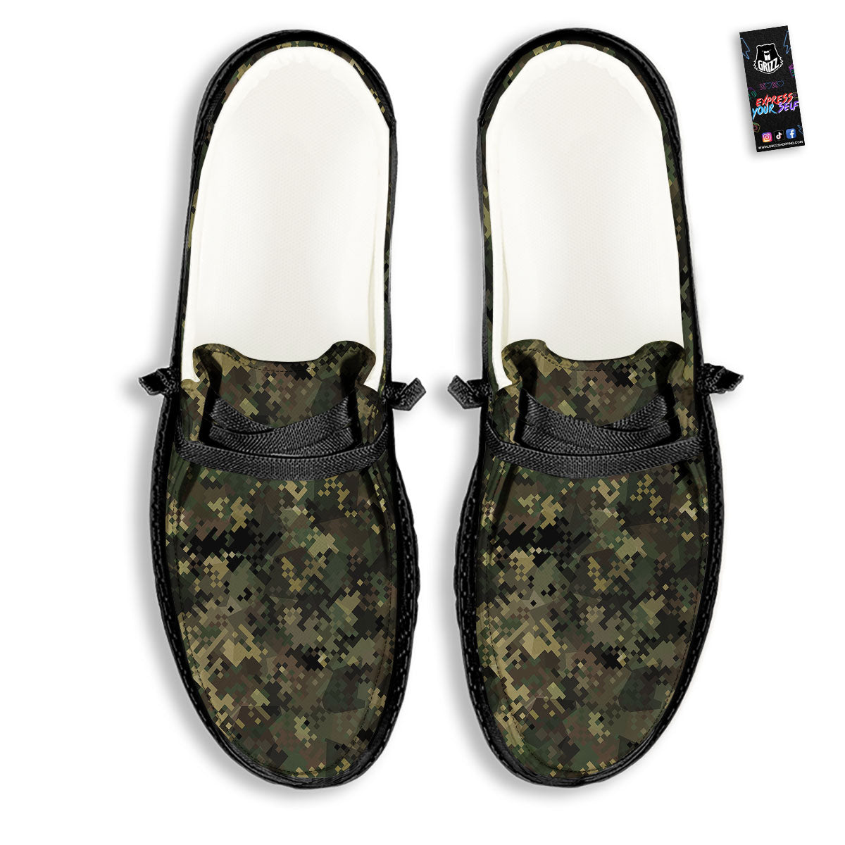 Digital Camo Forest Green Print Pattern Black Loafers-grizzshop