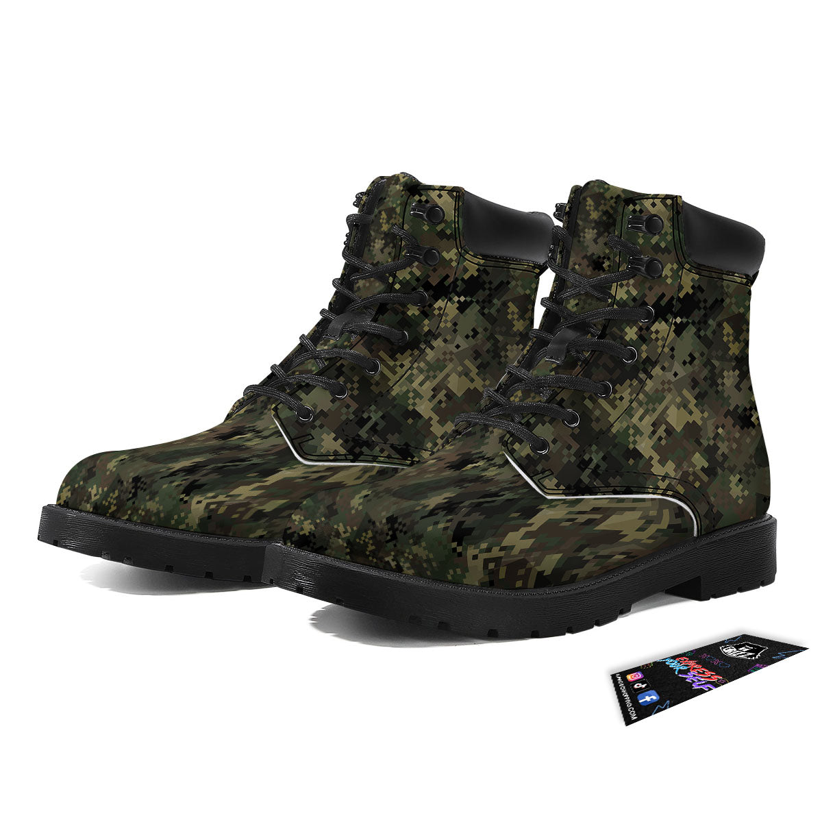 Digital Camo Forest Green Print Pattern Boots-grizzshop