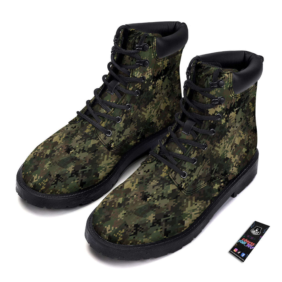 Digital Camo Forest Green Print Pattern Boots-grizzshop