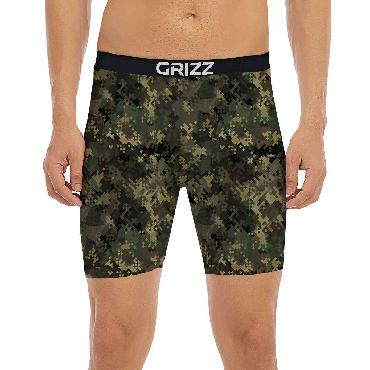 Digital Camo Forest Green Print Pattern Boxer Briefs-grizzshop