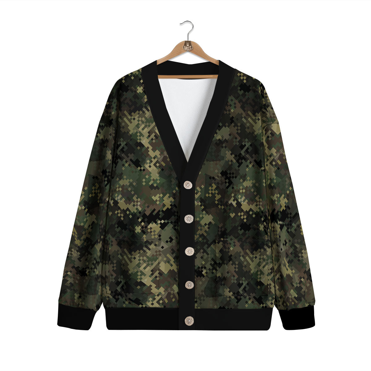 Digital Camo Forest Green Print Pattern Cardigan-grizzshop