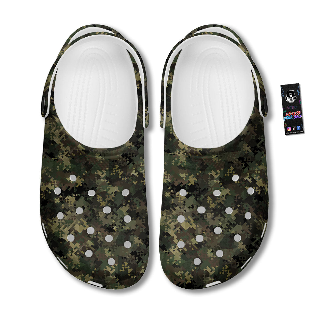 Digital Camo Forest Green Print Pattern Clog-grizzshop