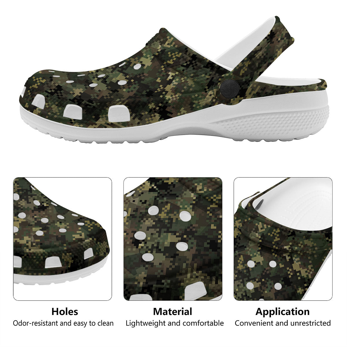 Digital Camo Forest Green Print Pattern Clog-grizzshop