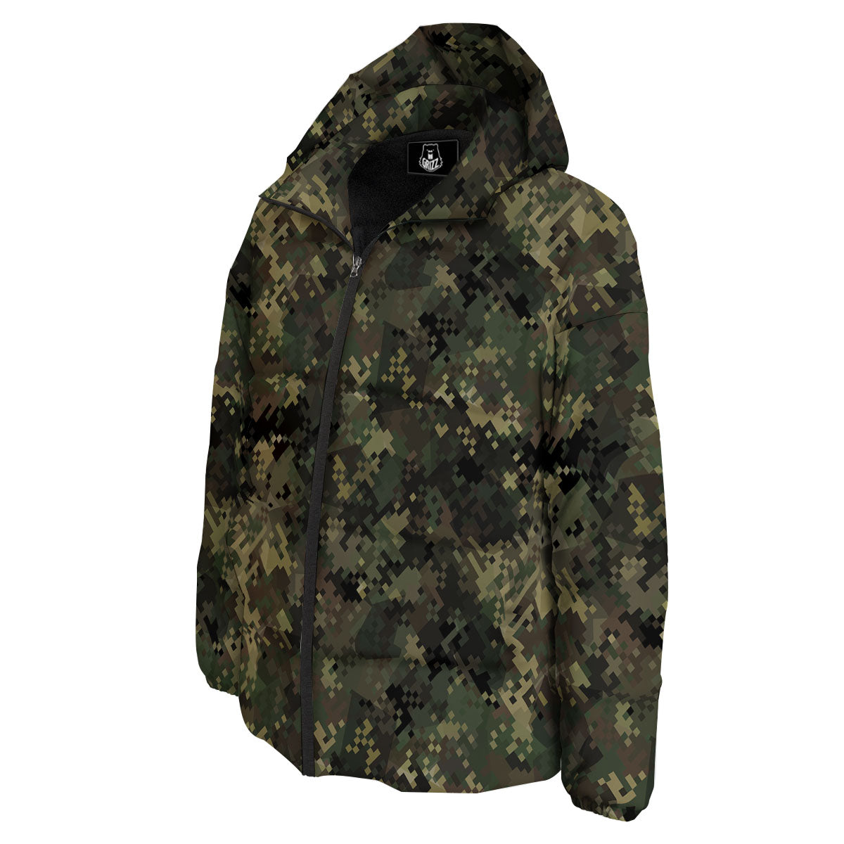 Digital Camo Forest Green Print Pattern Down Jacket-grizzshop
