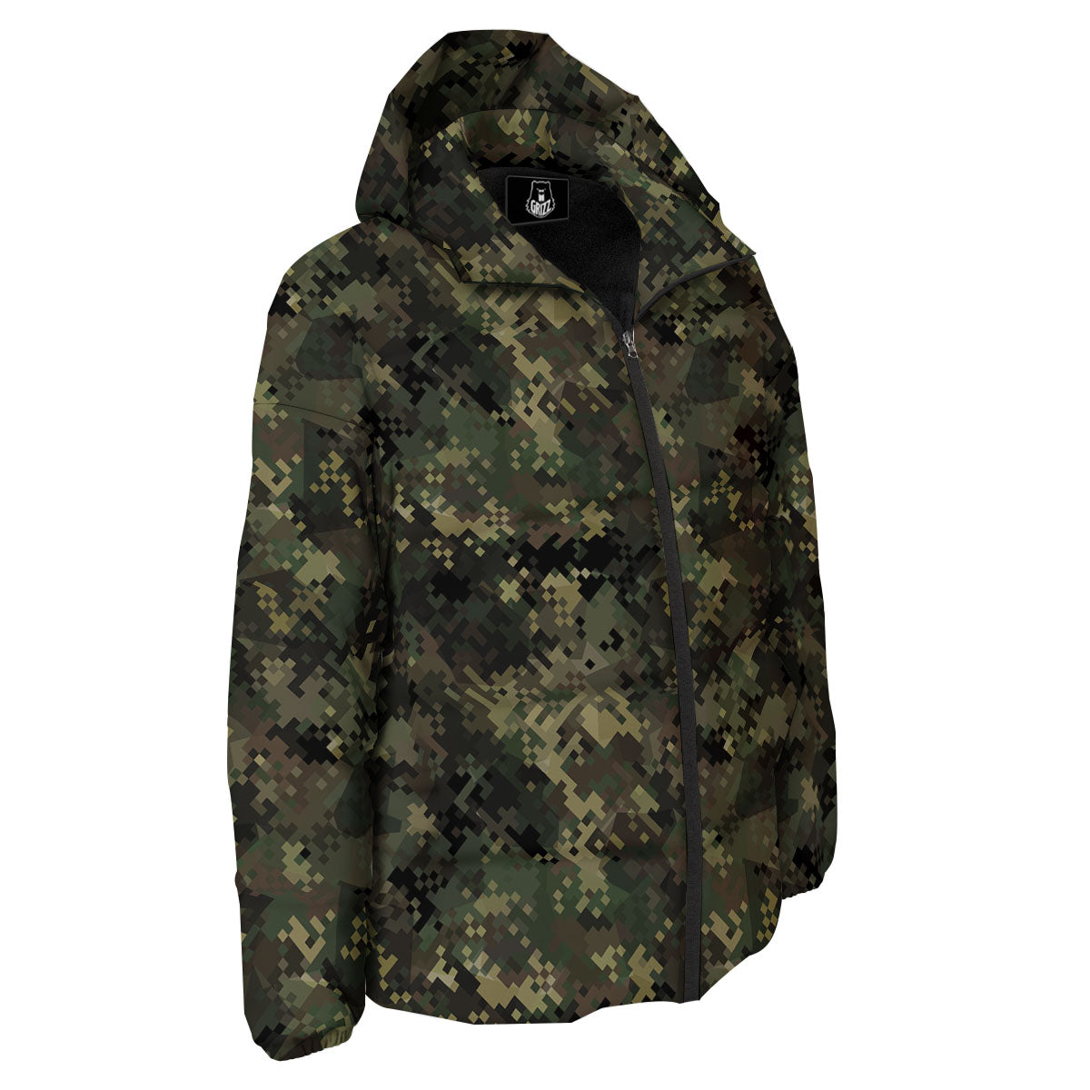 Digital Camo Forest Green Print Pattern Down Jacket-grizzshop