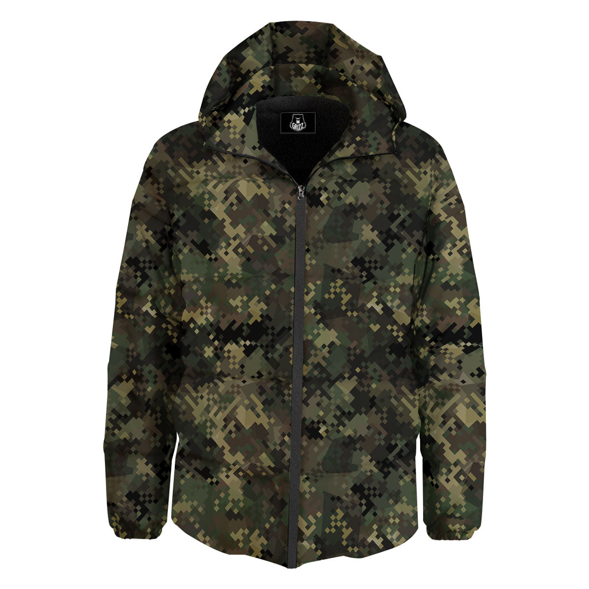 Digital Camo Forest Green Print Pattern Down Jacket-grizzshop